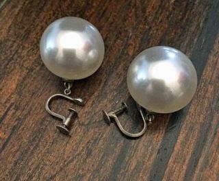 Funky Vintage Huge Pearl Earrings Dangle Drop Balls Screw - Back