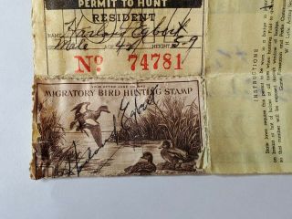 1942 Migratory Bird Hunting Stamp With Hunting License And Nebraska Holder
