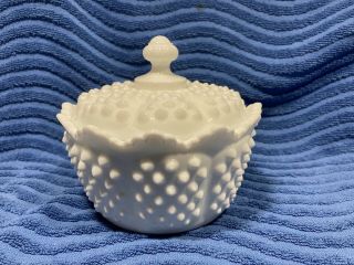 Vintage Fenton Milk Glass White Hobnail Candy Dish With Lid