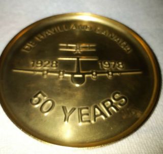 Dish Plate Vintage Coaster Polished Brass De Havilland Canada 50 Year 1928 - 1978