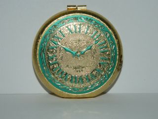 Gold Tone Metal Clock Face Vtg Vintage Revlon Love Pat Compact Make - Up Powder