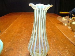 Vintage Fenton Yellow Topaz Vaseline Opalescent Striped Vase
