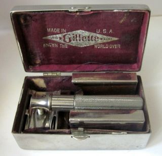 Vintage Gillette 3 Piece Safety Razor In Chrome Case