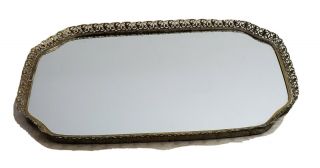 Vanity Mirror Tray Large 10.  5” X 16.  5” Brass Regal Border Vintage Retro Shabby