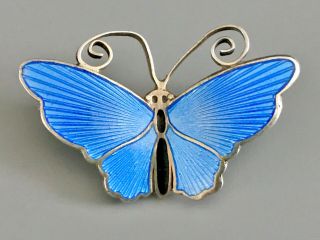 Vintage Sterling Silver David Andersen Norway Butterfly Pin Brooch Blue Enamel