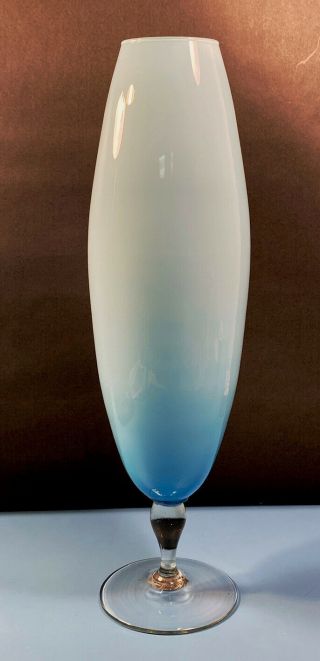 Mid Century Modern Large Vintage Empoli Light Blue Pedestal Vase Euc
