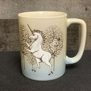 Vintage Ombre Trees Unicorn Speckled Coffee Mug White,  Blue & Brown