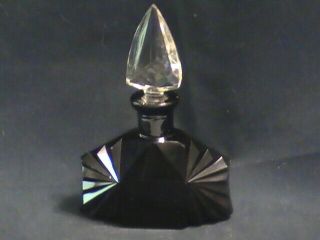 Wow Vintage Black Glass Art Deco Perfume Bottle Clear Arrowhead Stopper Czech