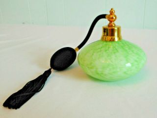 Stunning Vintage Murano Art Glass Lime Green Perfume Scent Bottle Atomizer