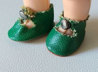 Vintage Green Oilcloth Front Snap Doll Shoes For 8 " Ginny Muffie Alexander - Kins