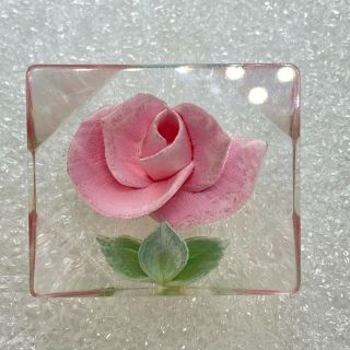 Vintage Clear Lucite Rose Flower Brooch Pin Acrylic Pink Costume Jewelry