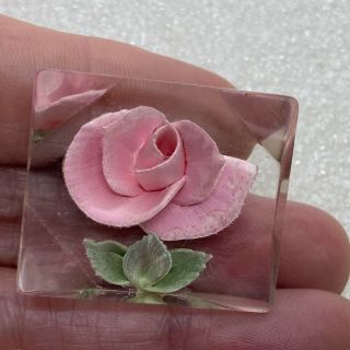 Vintage Clear Lucite ROSE FLOWER BROOCH Pin Acrylic Pink Costume Jewelry 2