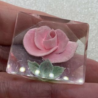 Vintage Clear Lucite ROSE FLOWER BROOCH Pin Acrylic Pink Costume Jewelry 3