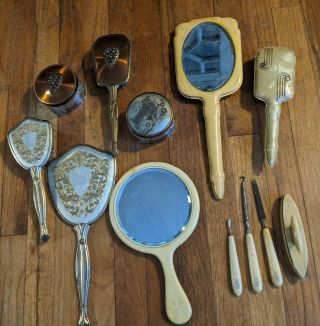 Vintage Hand Held Vanity Mirrors And Brushes - Set & More