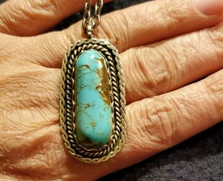 Vintage Sterling Silver Navajo Turquoise Stamped Native American Indian Pendant