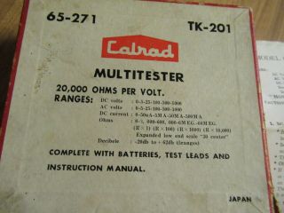 Vintage Calrad Multitester TK - 201 20,  000 Ohms Per Volt 65 - 271 3