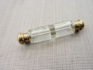 Victorian Cut Glass Double Ended Cylinder Perfume Flask With Brass Ends (52481)