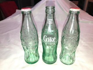 Vintage Coca - Cola Glass Bottles (2) 8 Oz.  Bottles & (1) 6 1/2 Oz Bottle