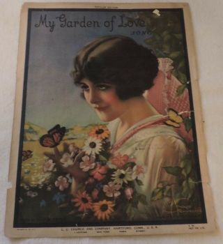 Vintage (1919) Sheet Music For Voice And Piano: My Garden Of Love - Colorful