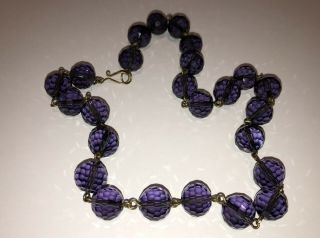 Vintage Art Deco Style Amethyst Purple Glass 12mm Faceted Crystal Bead Necklace
