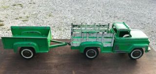 Vintage 1950 " S Hubley Green Metal Toy Truck And Trailer 800 Made In Usa