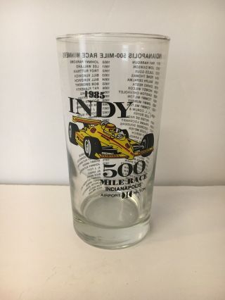 Vintage 1985 Indy 500 Mile Race Indianapolis Hilton Promo Glass W/ Winners Euc