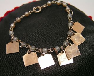 Vintage Link Bracelet Ten (seven) Commandments Christian Gold Tone Charm Jewelry