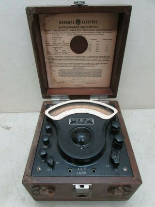 Vintage General Electric P3 Single Phase Wattmeter Wood Box Electronics Testing