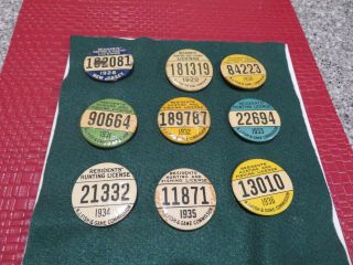 9 Vintage Jersey Hunting & Fishing License/buttons 1928 - 1936