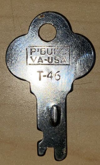 Vintage Steamer Trunk Foot Locker Key Long Lock Co T46 T - 46 Petersburg,  Va