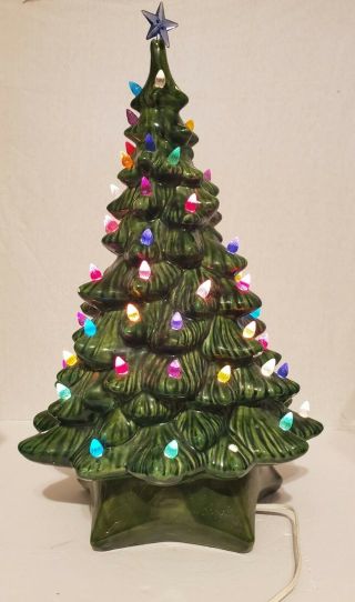 Vintage Ceramic Christmas Tree,  Holland Mold Christmas Tree,  19 " Bulbs And Star