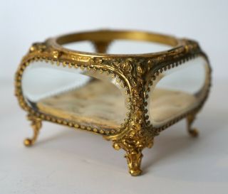 Vintage Gold - Tone Filigree Ormolu Casket Jewelry Vanity Box Floral Design No Lid