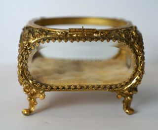 Vintage Gold - tone Filigree Ormolu Casket Jewelry Vanity Box Floral Design No Lid 2