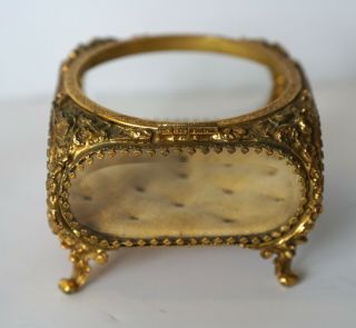Vintage Gold - tone Filigree Ormolu Casket Jewelry Vanity Box Floral Design No Lid 3