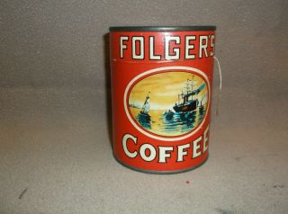 Vintage Folgers Coffee Puzzle Can Sailing Ships On The Water Collectible