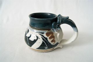 Vintage Studio Art Pottery Stoneware Hand Painted Coffee Tea Cup Mug Signed