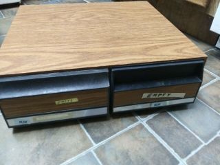 Vtg Vhs Videocassette Woodgrain Two Drawer Storage Box Case Holds 24 Videotapes