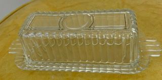 Vintage Clear Pressed Glass Butter Dish With Handles And Lid Rectangular