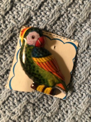 Vintage Metal Bird Parrot Tin Pin Brooch Japan