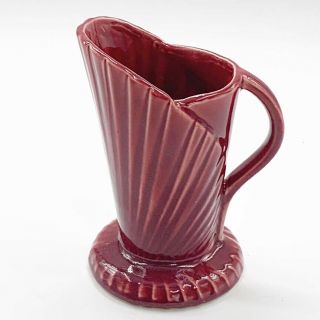 Vintage Mccoy Pitcher Vase Maroon Burgundy Plum Art Deco Pottery Fan Design 7 "