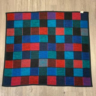 Vintage Biederlack Blanket Checkered Multi - Colored Bed Throw Comforter Made Usa