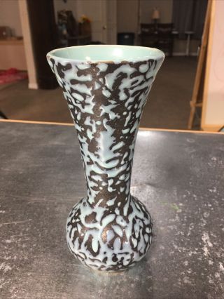 Vintage Mccoy Vase Blue Black Brocade Splatter Drip Mottled