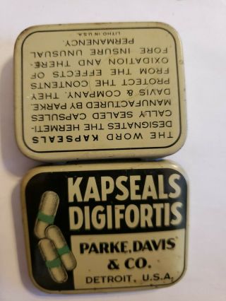 Vintage Kapseals Digifortis Tin Parke,  Davis Detroit Package Insert