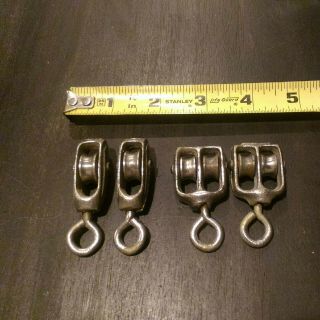2 Vintage Pairs Of Small Metal Pulleys 1 Single & 1 Double Unmarked
