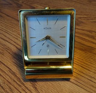 Vintage Lecoultre 2 Day Folding Alarm Clock,  Brass,  Rare Face With No Numbers