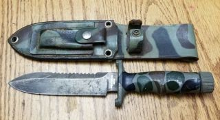 Vtg Rare Japan Made Camo Hollow Handle Fixed Blade Survival Knife W/sheath