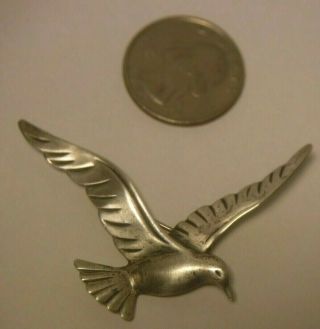 Vintage Signed Beau Sterling Silver Seagull Bird In Flight Brooch Pin 2 1/8 "