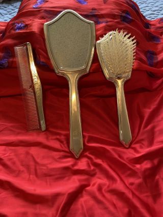 Vintage Vanity Set Hair Brush,  Comb,  & Hand Mirror 3 Piece Set Victorian Style,