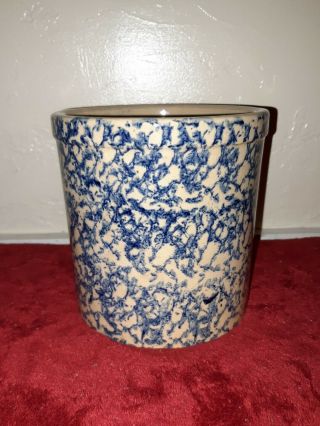 Usa 1 Quart R.  Ransbottom Roseville Blue Spongeware High Jar Crock R.  R.  P.  Co Vtg.