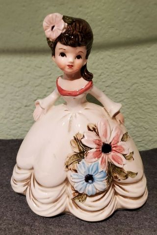 Vintage Lefton Japanese Ceramic Figurine Girl In Flowered Dress